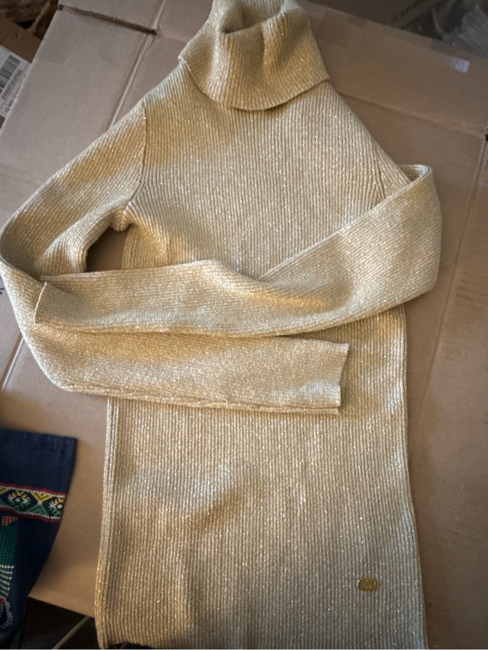 Ralph Lauren Women's Metallic Cream Turtleneck Sweater